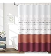 jinchan Burgundy and White Boho Shower Curtain Color Block Striped Fabric Shower Curtains for Bat...