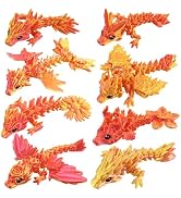 YVBBHE 8 Pcs 3D Printed Fidget Dragons with Eyes Toy Set, Small 3D Prints Articulated Animal Mode...