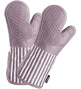 Alselo Silicone Oven Mitts Heat Resistant 932? with Waterproof & Non-Slip Kitchen Mittens, Set of...
