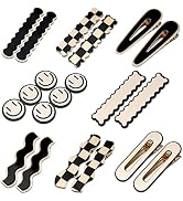 16 PCS Magicsky Simple No Bend Hair Clips, Black White Checker Barrettes, No Crease Wave Geometri...