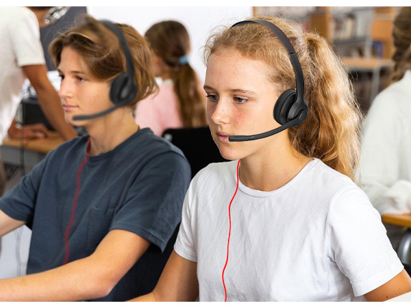binaural headset wired headphone for kids noise reduction headset with mic volume control