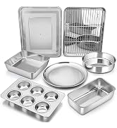 Bakeware Sets, P&P CHEF 9-Piece Stainless Steel Baking Pans Set, Round/Square Cake Pan, Toaster O...