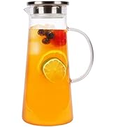 51oz Glass Pitcher with Lid Heat Resistant Glass Water Pitcher/Water Carafe with Infuser Pitcher ...
