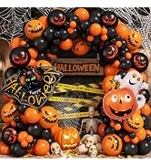 Halloween Balloon Garland Arch Kit, 122 Pcs Orange and Black Printed Latex Balloons with Pumpkin ...