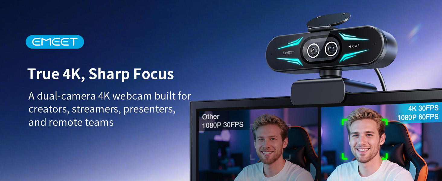 EMEET C60E Dual-Camera 4K Webcam for Streaming