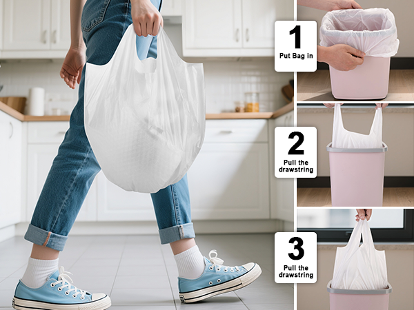 With Handle Bathroom Trash Bags Waste Basket Liners