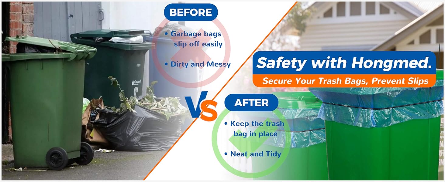Safety with Hongmed trash can bands. secure your trash bags, prevent slips.