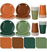 Whaline 244Pcs Fall Tableware Set Serves for 48 Guest, 4 Autumn Color | 48 9" Plates, 48 7" Plate...