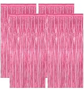 4 Pack Birthday Decorations, 3.28 FT x 7.05 FT Pink Backdrop, Metallic Happy Birthday Backdrop Fr...