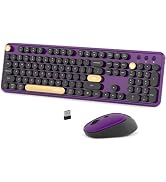 Colorful Wireless Computer Keyboards Mouse Combos, UBOTIE Polychrome Round Keycaps Retro PC Keybo...