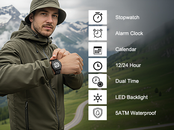 Digital Watches for Men Outdoor Waterproof Sport