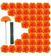 Geegoods 100PCS Orange Artificial Marigold Flower Heads with Stems | Vivid Faux Cempasuchil for D...