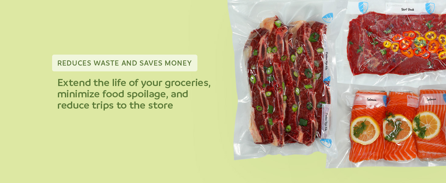 Vacuum-sealed assorted meats and fish for preservation