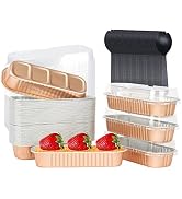 Disposable Mini Cake Pans With Lids 50 Pack,LNYZQUS 6.8oz Rectangle Baking Cups Muffin Tins, Alum...