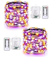 ODEETRONIC Orange Purple Halloween Lights, 2 Pack 16.4ft 50 LED Orange Fairy Lights String, 8 Mod...
