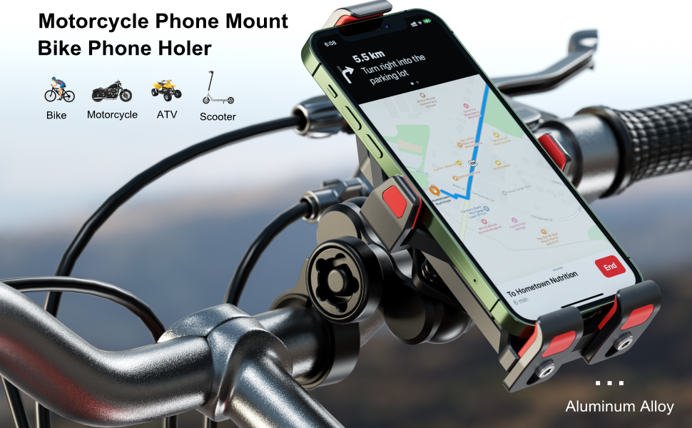 Aluminum alloy motorcycle phone mount, bike phone holder
