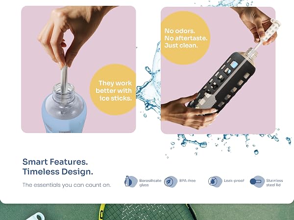 Crystal clear glass water bottle with airtight seal
