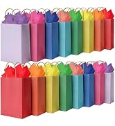 BLEWINDZ 32 Pieces Gift Bags with 32 Tissues, 8 Colors Party Favor Bags with Handles, Rainbow Gif...