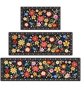 CHICNOOK Vingtage Floral Rugs for Kitchen, Anti Fatigue Flower Mats for Kitchen Non-Slip Sets of ...