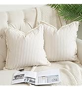 Hckot Throw Pillow Covers 18x18 Set of 2 Striped Pillow Covers with Fringe Chic Cotton Decorative...