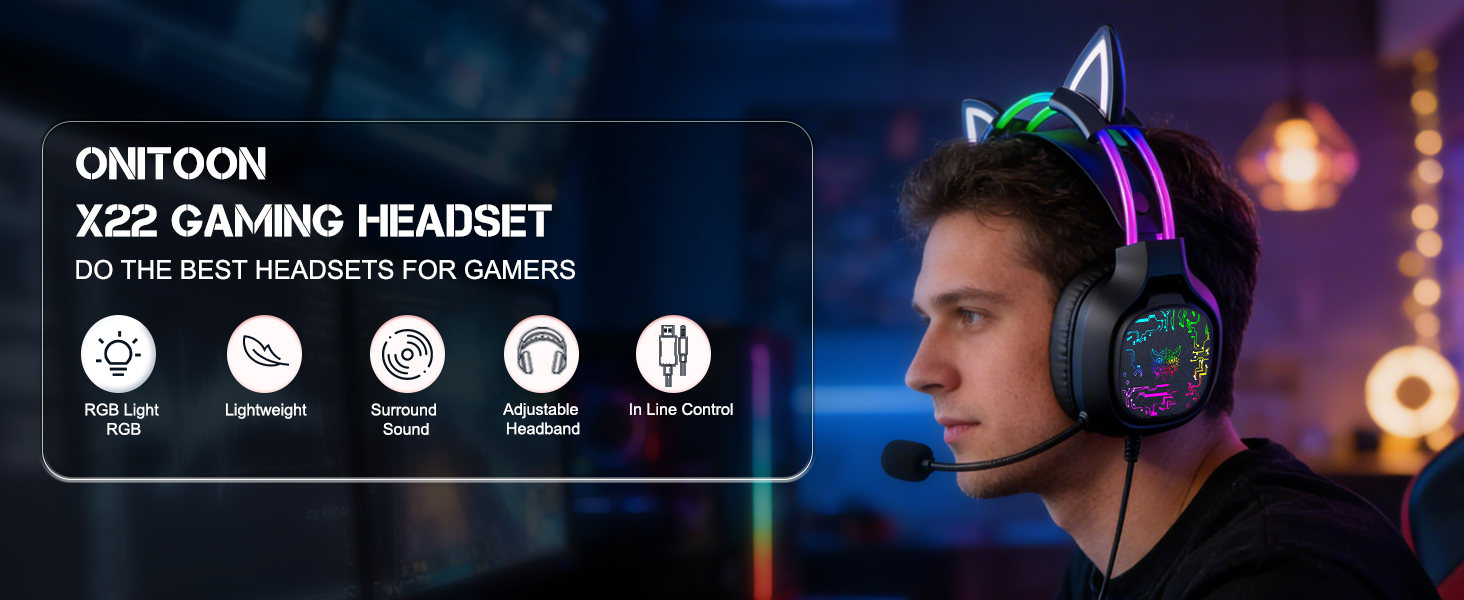 ONITOON X22 Cat Ears Gaming Headset
