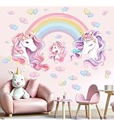 Unicorn Rainbow Wall Stickers for Girls: Peel and Stick Unicornio Cloud Wall Decals - Wall Art De...