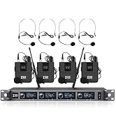 XTUGA A140 Wireless Microphone System, 4-Channel UHF Cordless Mic Set with Four BodyPack Mics, Al...