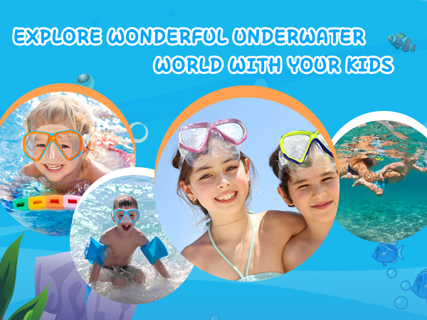Kids Swim Goggles Snorkel Diving Mask for Youth(5-15), Anti-Fog 180° Clear View