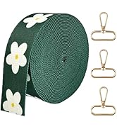 Printed Flower Nylon Webbing with Buckle 1 1/2 inch 6 Yards Deep Green Thick Patterned Fabric Web...