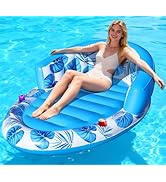 FluSing Inflatable Tanning Pool Lounger Float, 63" x 39" Sunbathing Inflatable Tanning Bed with B...