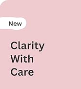 Text reads "New" and "Clarity With Care". Pink background with white rounded rectangle containing product messaging about clarity and care.