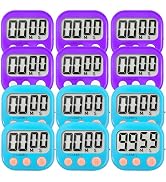 12 Pack Digital Kitchen Timer Small Classroom Timers for Kids Teachers (Blue&Purple)
