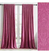 GIGIZAZA Velvet Curtains 96 Inch Long 2 Panels, Hot Pink Vintage Drapes Floral Embossed Blackout ...