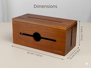 LIDZORA wooden cable box with dimensions 12.6 x 5.9 x 5.9 inches