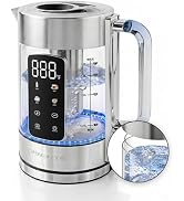 OVENTE 1.7L Glass Electric Kettle with Tea Infuser, Silver KGD913S | 1500W Fast Boiling, Easy Fil...