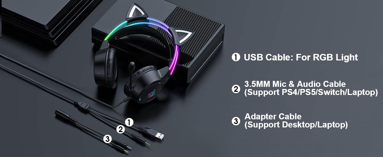 X15 Black Gaming Headset Cat Ears Instuduction
