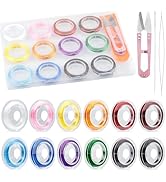 FIVEIZERO 12 Roll 0.7mm Flat Elastic Bracelet String Cord, 12 Color High Stretch Beading Elastic ...