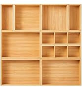 Fabsome Drawer Organizer, Set of 9 Bamboo Wood Kitchen Makeup Desk Junk Tea Drawer Storage Boxes ...