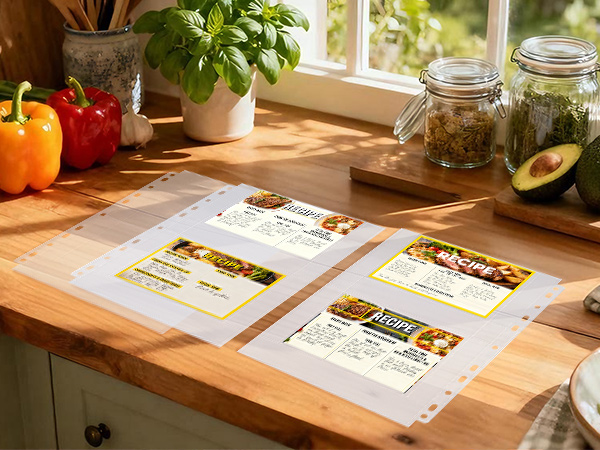 A4 3 Ring Binder Recipe Card Holder Book with 30 Pack 4x6 Inch Recipe Card Protector Pages