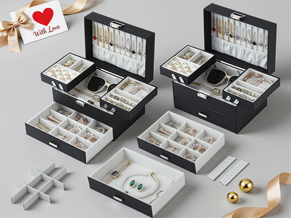 Luxury jewelry box gift for women, birthday anniversary gift, dresser top jewelry storage
