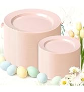 FLOWERCAT 200PCS Pink Plastic Plates Disposable Plates for Party - Heavy Duty Plastic Plates - 10...
