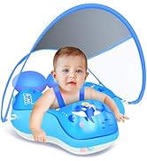 Baby Pool Float with Canopy UPF 50+ Sun Protection, Baby Float with Five Safety Protection Anti-f...