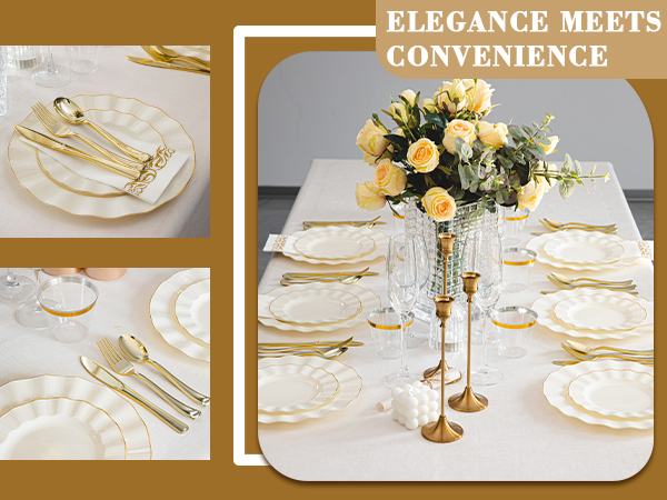 Gold and Ivory Plastic Dinnerware Set