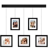 Wodhels Solid Wood Collage Picture Frame Set of 5, Black Gallery Wall Hanging Frames with Adjusta...
