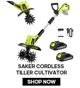 Saker 22V Cordless Electric Garden Tiller Cultivator, Lightweight Rototiller for Gardening, 9-Inc...
