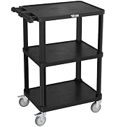 TUFFIOM 3-Tier Plastic Service Utility Cart, Rolling Flat Cart with Wheels, Large Capacity, Multi...