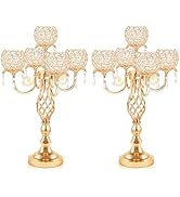 Kehail 5-Arm Crystal Candelabra Centerpiece 23.2" Tall - Elegant Candle Holder Stand with Crystal...