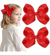 Oaoleer 2 PCS Hair Bows for Girls, Red Grosgrain Ribbon Bow Alligator Clip | Hair Accessories for...