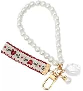 Enyolidimk Women's Pearl Chain Keychain with Strawberry Charm, Cute Women's Imitation Pearl Chain...