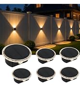 Solar Fence Lights Outdoor 6 Pack 360° Crystal Edged Fence Lights Solar Powered 12 Hours Solar Wa...